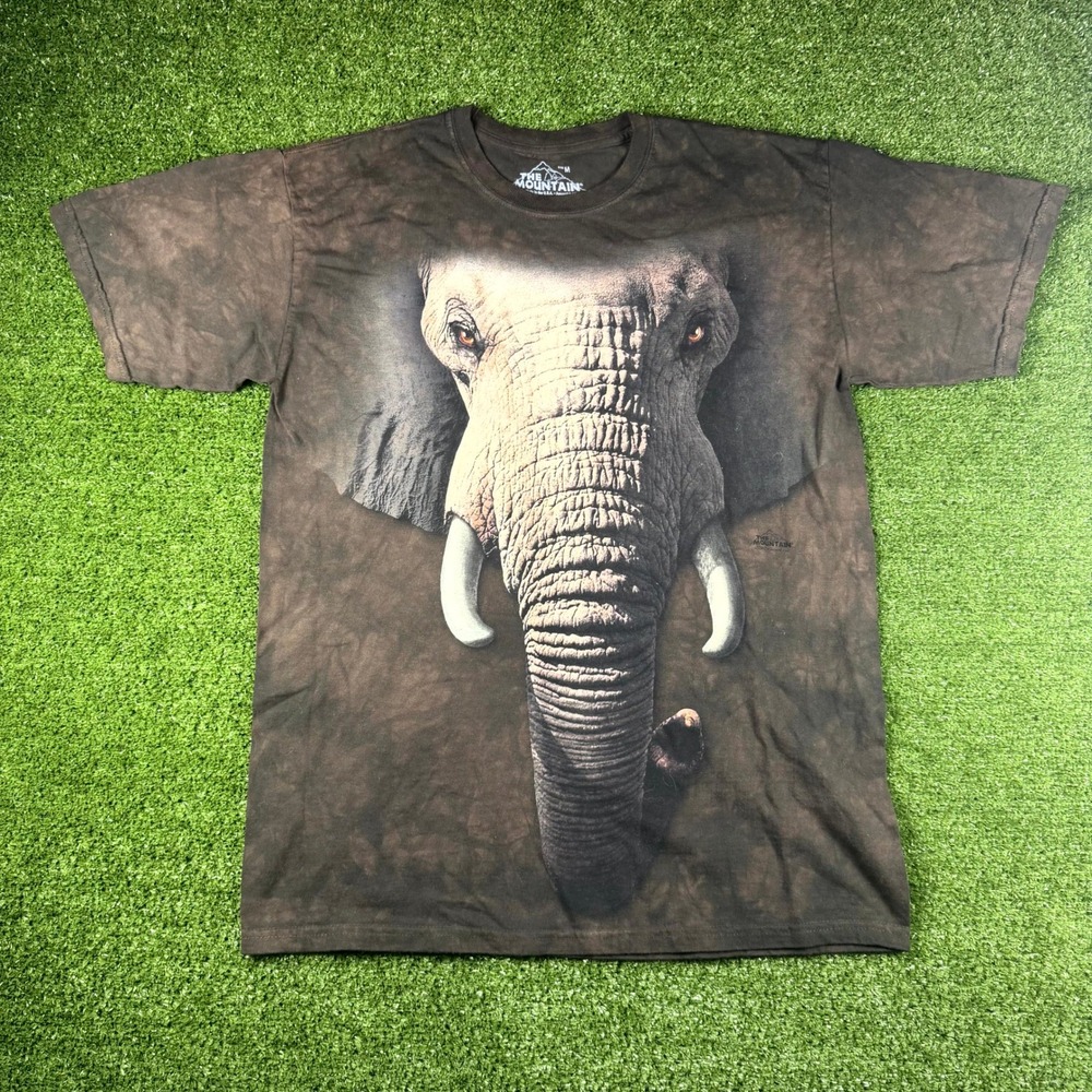 The Mountain Elephant Graphic T-Shirt Brown Tie Dye Mens Medium RN 96926